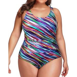 Daci‎ Women Plus Size One Piece Swimsuit Athletic Tummy Control Ruched Bathing